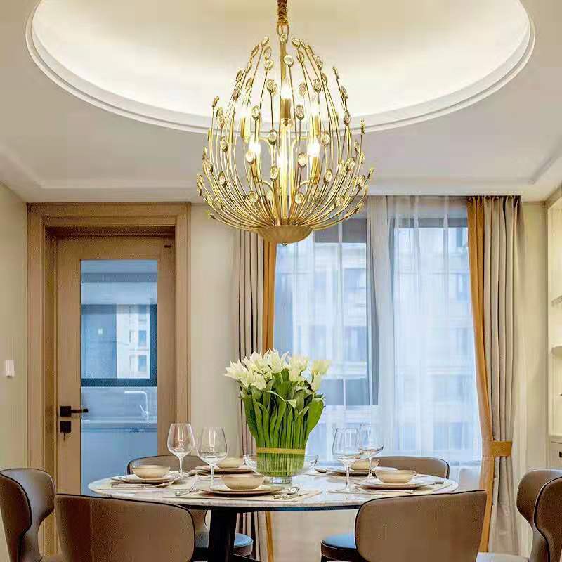 Oval Metal and Crystal Hanging Light Rustic 3/6 Lights Dining Room Chandelier Light in Gold Clearhalo 'Ceiling Lights' 'Chandeliers' Lighting' options 227868