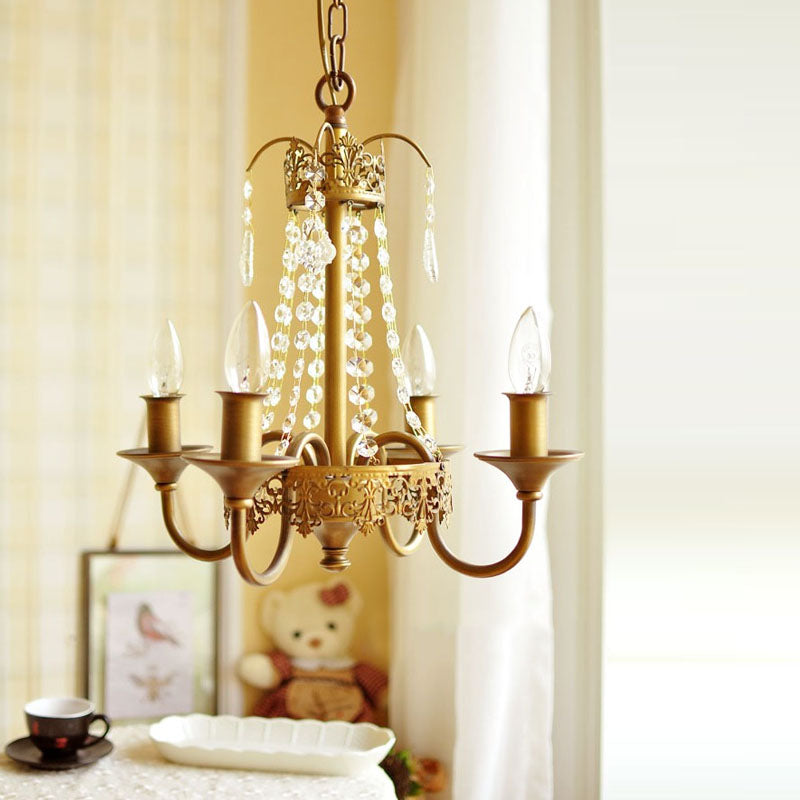 Candle Metal and Crystal Hanging Light Rustic 4/6 Lights Living Room Chandelier Light in Gray/White/Brass Clearhalo 'Ceiling Lights' 'Chandeliers' Lighting' options 227890