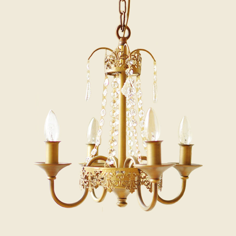 Candle Metal and Crystal Hanging Light Rustic 4/6 Lights Living Room Chandelier Light in Gray/White/Brass Clearhalo 'Ceiling Lights' 'Chandeliers' Lighting' options 227892