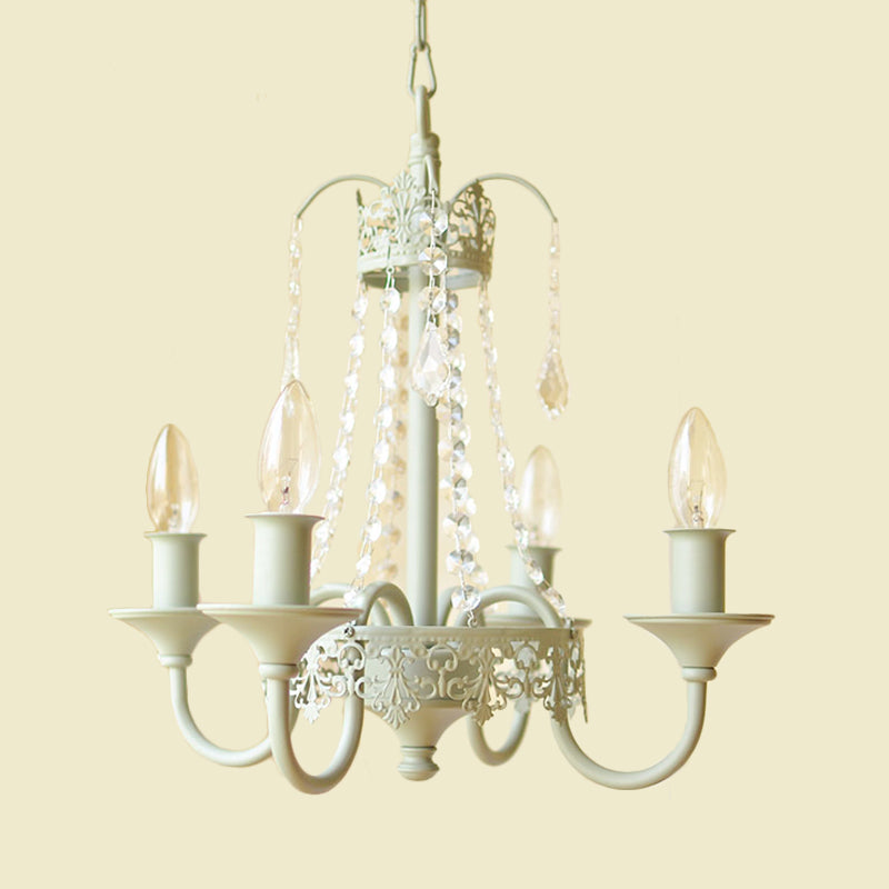 Candle Metal and Crystal Hanging Light Rustic 4/6 Lights Living Room Chandelier Light in Gray/White/Brass Clearhalo 'Ceiling Lights' 'Chandeliers' Lighting' options 227904