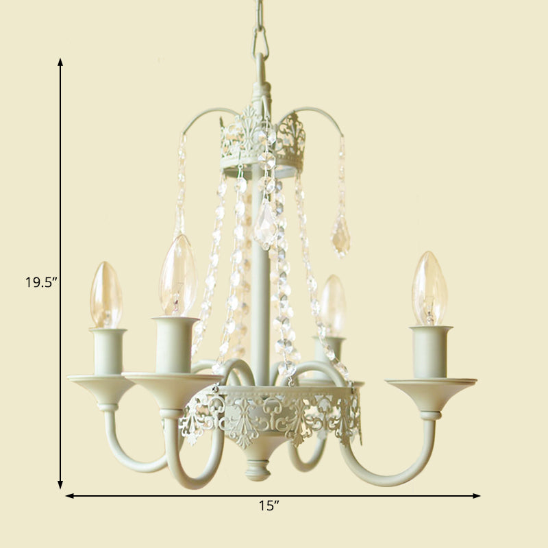 Candle Metal and Crystal Hanging Light Rustic 4/6 Lights Living Room Chandelier Light in Gray/White/Brass Clearhalo 'Ceiling Lights' 'Chandeliers' Lighting' options 227905