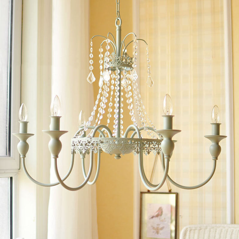 Candle Metal and Crystal Hanging Light Rustic 4/6 Lights Living Room Chandelier Light in Gray/White/Brass Clearhalo 'Ceiling Lights' 'Chandeliers' Lighting' options 227906