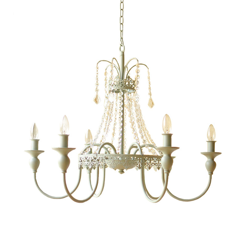 Candle Metal and Crystal Hanging Light Rustic 4/6 Lights Living Room Chandelier Light in Gray/White/Brass Clearhalo 'Ceiling Lights' 'Chandeliers' Lighting' options 227908