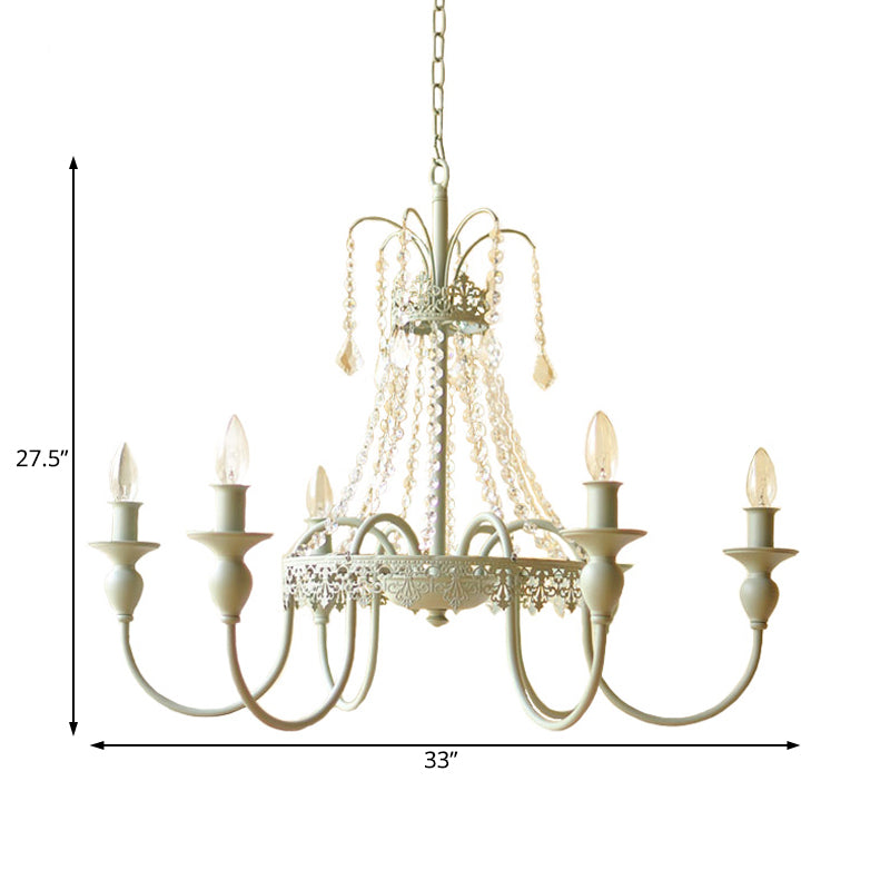 Candle Metal and Crystal Hanging Light Rustic 4/6 Lights Living Room Chandelier Light in Gray/White/Brass Clearhalo 'Ceiling Lights' 'Chandeliers' Lighting' options 227909