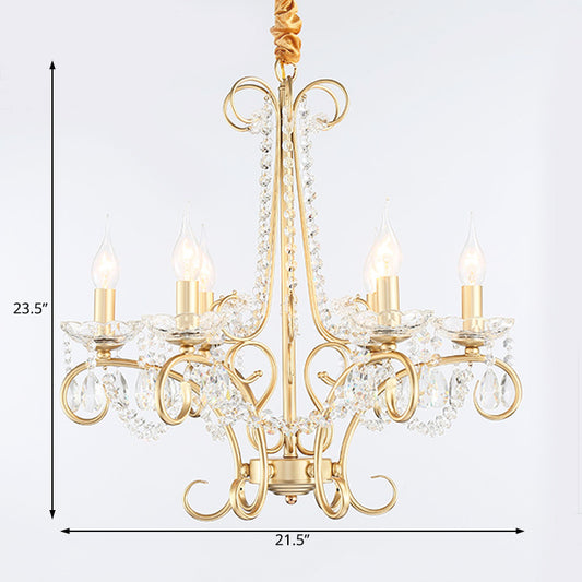 Candle Metal and Crystal Ceiling Light Traditional 3/6 Lights Living Room Chandelier Light with Gold Curve Arm Clearhalo 'Ceiling Lights' 'Chandeliers' Lighting' options 227918