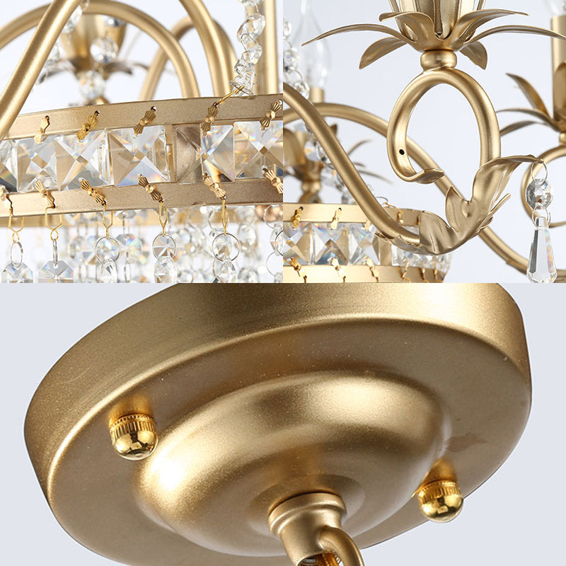 Candle Metal and Crystal Ceiling Light Traditional 3/6 Lights Living Room Chandelier Light with Gold Curve Arm Clearhalo 'Ceiling Lights' 'Chandeliers' Lighting' options 227919