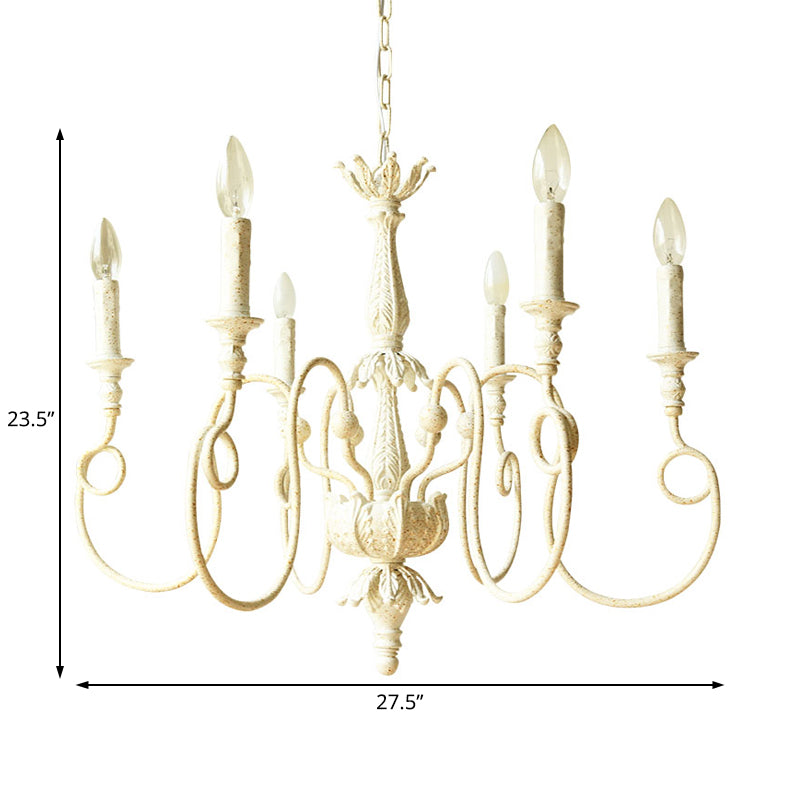 White Curve Arm Hanging Light Traditional Metal 6/8 Lights Living Room Chandelier Light Clearhalo 'Ceiling Lights' 'Chandeliers' 'Modern Chandeliers' 'Modern' Lighting' 227936