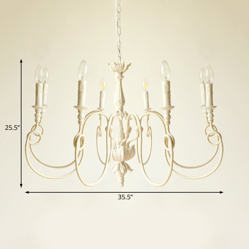 White Curve Arm Hanging Light Traditional Metal 6/8 Lights Living Room Chandelier Light Clearhalo 'Ceiling Lights' 'Chandeliers' 'Modern Chandeliers' 'Modern' Lighting' 227940