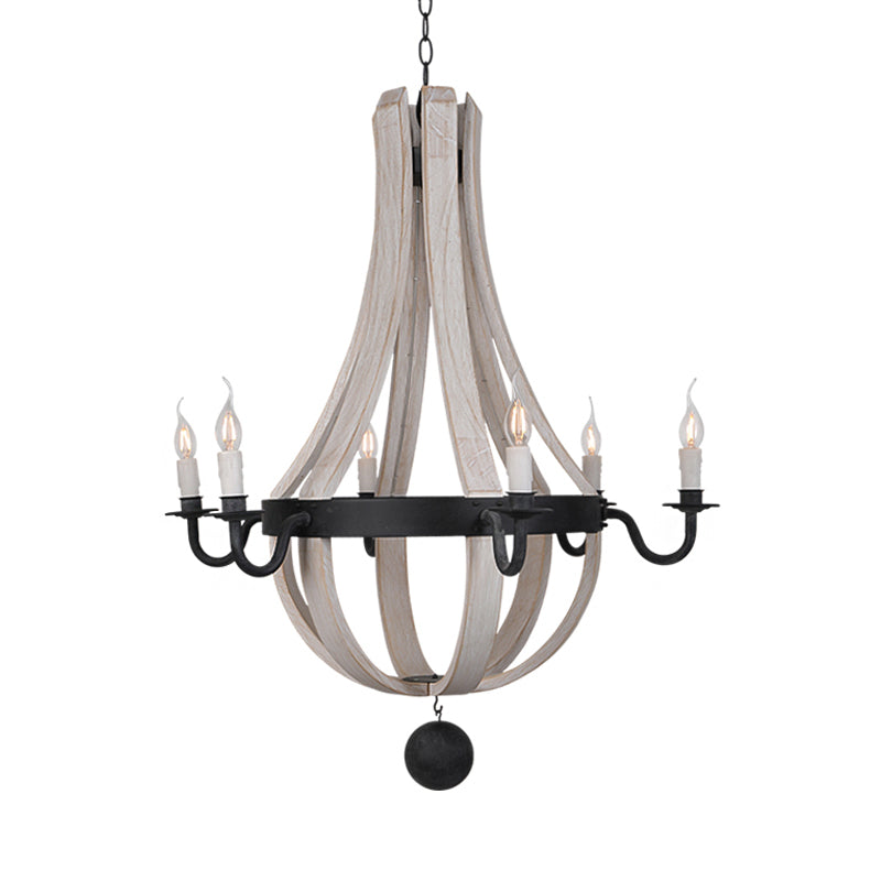 6 Lights Empire Shape Chandelier Lamp Traditional Blue/White Wood Hanging Light Fixture Clearhalo 'Ceiling Lights' 'Chandeliers' Lighting' options 227944