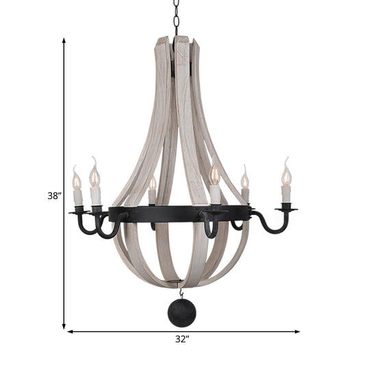 6 Lights Empire Shape Chandelier Lamp Traditional Blue/White Wood Hanging Light Fixture Clearhalo 'Ceiling Lights' 'Chandeliers' Lighting' options 227945