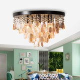 Cascade Shell and Crystal Flush Light Rustic 6/9 Lights Living Room Ceiling Light with Black/Brass Canopy, 16"/19.5" Wide Black 16" Clearhalo 'Ceiling Lights' 'Close To Ceiling Lights' 'Close to ceiling' 'Flush mount' Lighting' 227976