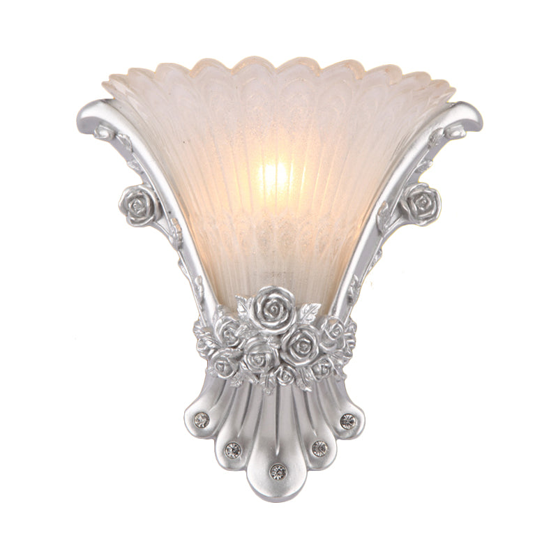 Flower White Glass Sconce Lamp Minimalist 1 Light Bedside Wall Mounted Light with Silver/White/Apricot Resin Base Clearhalo 'Wall Lamps & Sconces' 'Wall Lights' Lighting' 227996