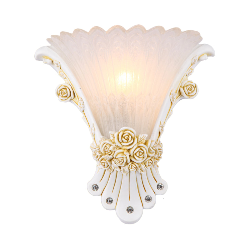 Flower White Glass Sconce Lamp Minimalist 1 Light Bedside Wall Mounted Light with Silver/White/Apricot Resin Base Clearhalo 'Wall Lamps & Sconces' 'Wall Lights' Lighting' 227999