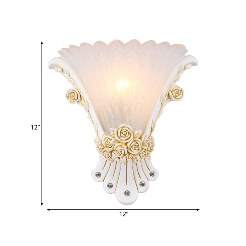 Flower White Glass Sconce Lamp Minimalist 1 Light Bedside Wall Mounted Light with Silver/White/Apricot Resin Base Clearhalo 'Wall Lamps & Sconces' 'Wall Lights' Lighting' 228000