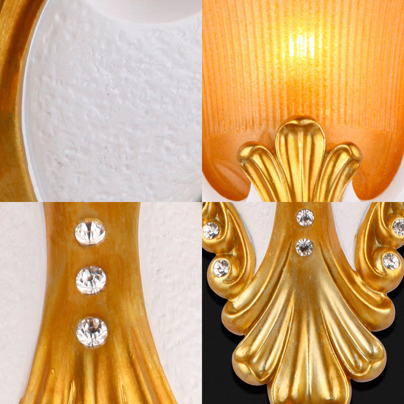 1 Light Ribbed Glass Wall Light Vintage White/Yellow Bell Shaped Bedside Sconce Light, 9.5"/13" Wide Clearhalo 'Wall Lamps & Sconces' 'Wall Lights' Lighting' 228007