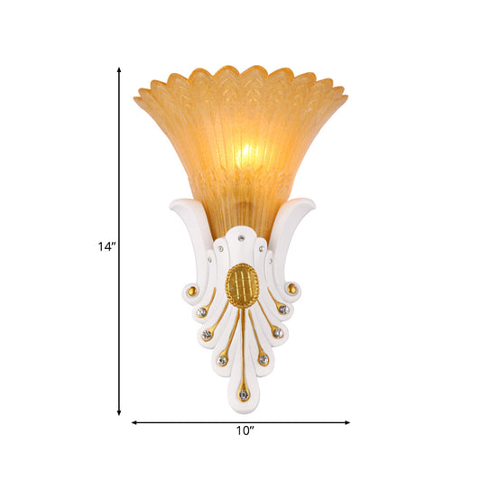 Flower Bedside Wall Light Fixture Traditional White/Yellow Glass 1 Light Sconce Light with Diamond Accent Clearhalo 'Wall Lamps & Sconces' 'Wall Lights' Lighting' 228017