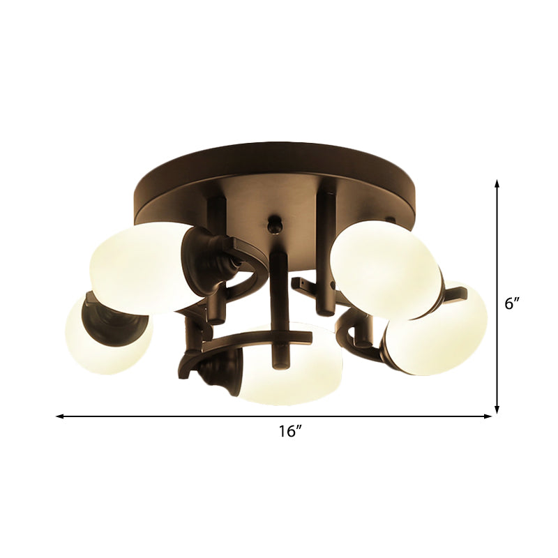 Oval White Glass Semi Flush Traditional 3/5/7 Lights Living Room Ceiling Light Fixture in Black Clearhalo 'Ceiling Lights' 'Close To Ceiling Lights' 'Close to ceiling' 'Glass shade' 'Glass' 'Semi-flushmount' Lighting' 228026