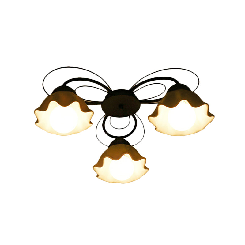 Black 3/5/6 Lights Ceiling Mount Traditional White Glass Scalloped Flush Light Fixture for Bedroom Clearhalo 'Ceiling Lights' 'Close To Ceiling Lights' 'Close to ceiling' 'Flush mount' Lighting' 228041