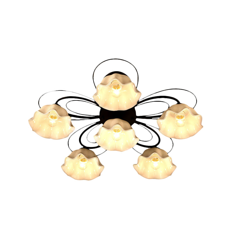 Black 3/5/6 Lights Ceiling Mount Traditional White Glass Scalloped Flush Light Fixture for Bedroom Clearhalo 'Ceiling Lights' 'Close To Ceiling Lights' 'Close to ceiling' 'Flush mount' Lighting' 228048