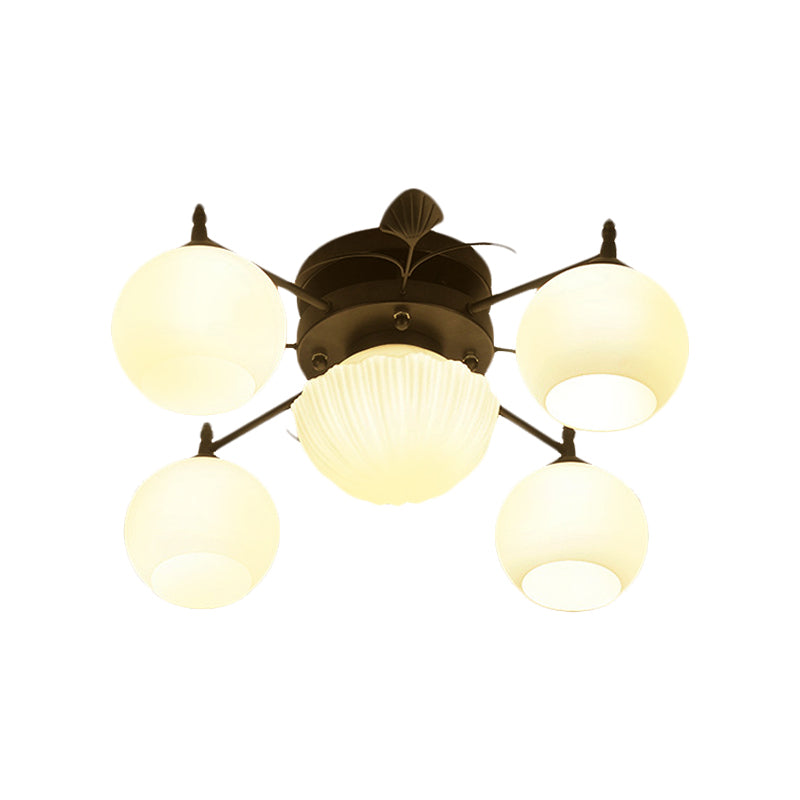 Bubble Shade Living Room Semi Mount Lighting Traditional White Glass 5/7 Lights Black Ceiling Light Clearhalo 'Ceiling Lights' 'Chandeliers' 'Close To Ceiling Lights' 'Close to ceiling' 'Glass shade' 'Glass' 'Semi-flushmount' Lighting' 228058