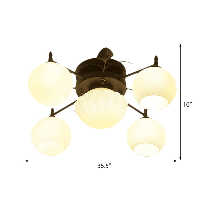 Bubble Shade Living Room Semi Mount Lighting Traditional White Glass 5/7 Lights Black Ceiling Light Clearhalo 'Ceiling Lights' 'Chandeliers' 'Close To Ceiling Lights' 'Close to ceiling' 'Glass shade' 'Glass' 'Semi-flushmount' Lighting' 228059