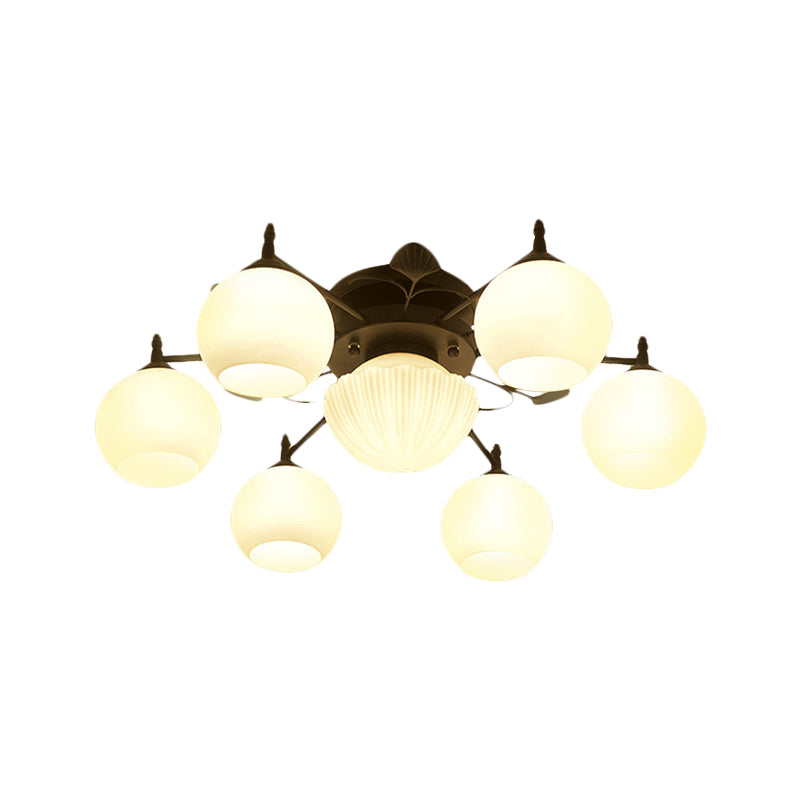 Bubble Shade Living Room Semi Mount Lighting Traditional White Glass 5/7 Lights Black Ceiling Light Clearhalo 'Ceiling Lights' 'Chandeliers' 'Close To Ceiling Lights' 'Close to ceiling' 'Glass shade' 'Glass' 'Semi-flushmount' Lighting' 228062