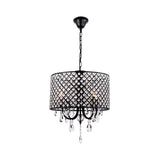 Crystal Black/Chrome Pendant Lamp Drum Shaped 4 Lights Rustic Chandelier Light Fixture for Dining Room Clearhalo 'Ceiling Lights' 'Chandeliers' Lighting' options 228078