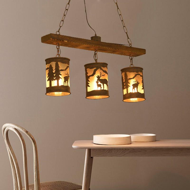 Cylinder Island Chandelier Light with Metal and Fabric Shade 3/5/6 Lights Vintage Hanging Lamp in Rust Clearhalo 'Ceiling Lights' 'Chandeliers' Lighting' options 228089