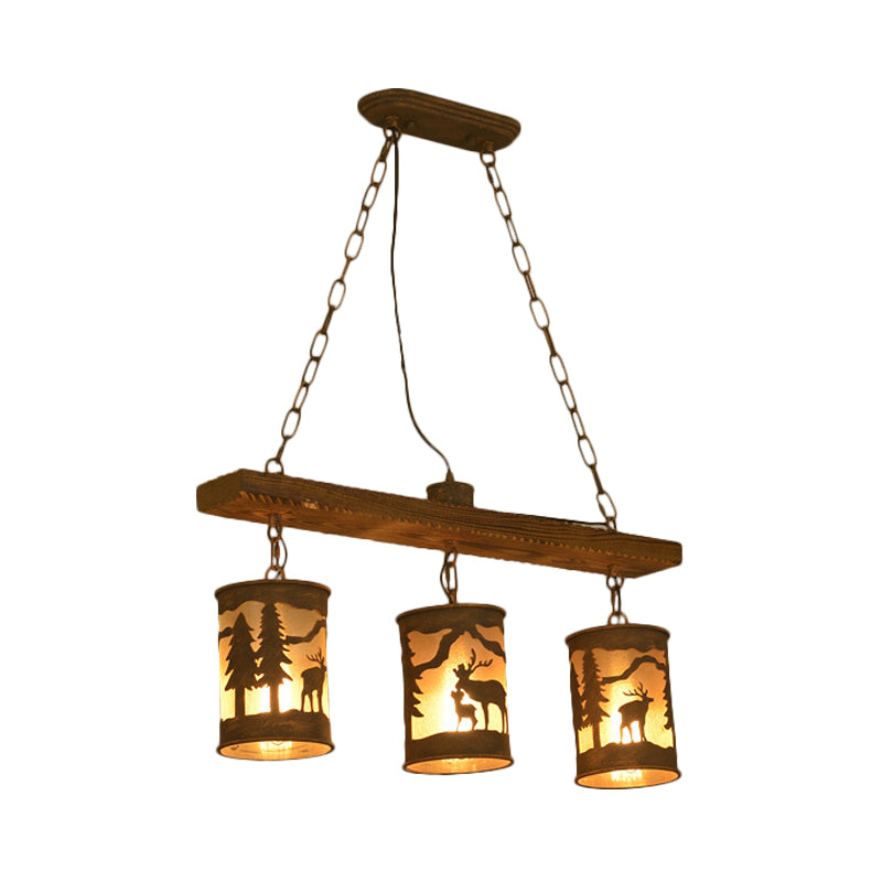 Cylinder Island Chandelier Light with Metal and Fabric Shade 3/5/6 Lights Vintage Hanging Lamp in Rust Clearhalo 'Ceiling Lights' 'Chandeliers' Lighting' options 228090