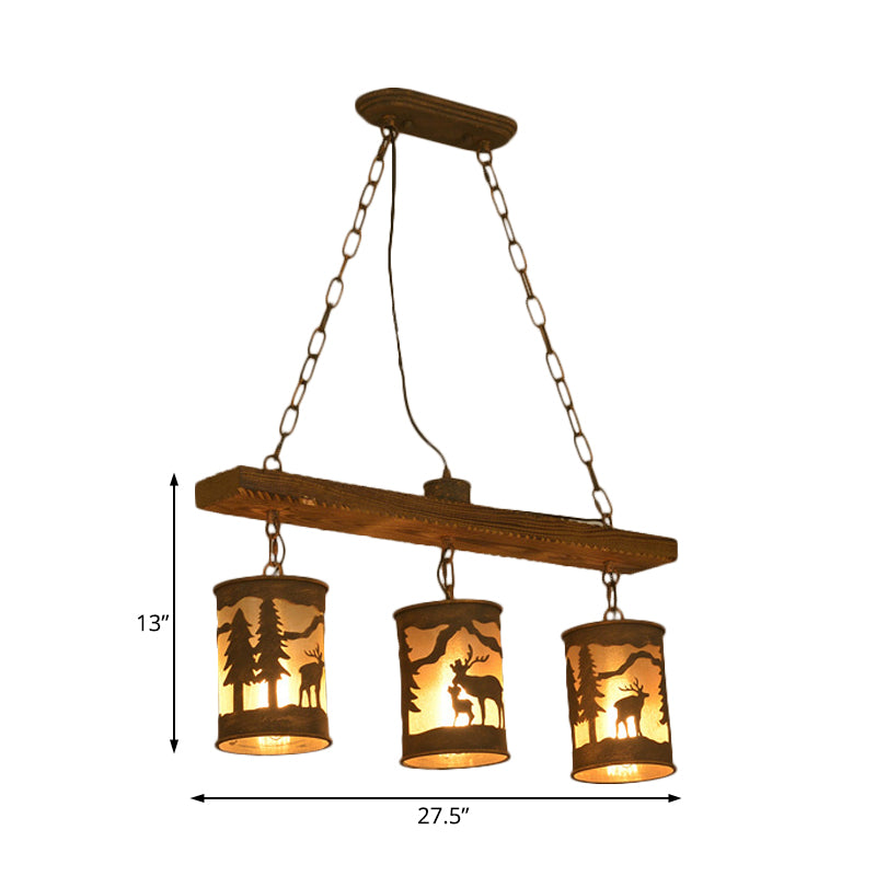 Cylinder Island Chandelier Light with Metal and Fabric Shade 3/5/6 Lights Vintage Hanging Lamp in Rust Clearhalo 'Ceiling Lights' 'Chandeliers' Lighting' options 228091