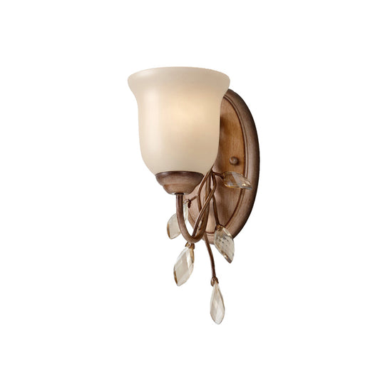 Frosted Glass Bell Shape Sconce Light Traditional 1/2/3 Lights Bedroom Wall Mounted Light with Coffee Backplate Clearhalo 'Vanity Lights' 'Wall Lights' Lighting' 228103