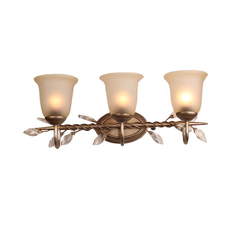 Frosted Glass Bell Shape Sconce Light Traditional 1/2/3 Lights Bedroom Wall Mounted Light with Coffee Backplate Clearhalo 'Vanity Lights' 'Wall Lights' Lighting' 228110