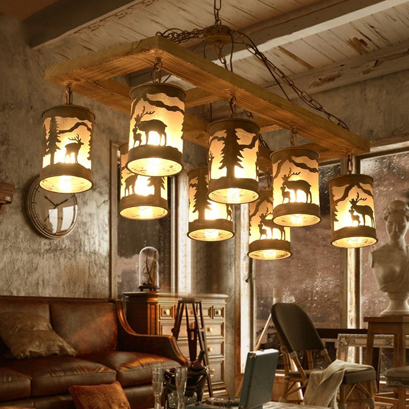 8 Lights Ceiling Light Country Style Linear Wood and Metal Hanging Chandelier in Bronze Clearhalo 'Ceiling Lights' 'Chandeliers' Lighting' options 228153