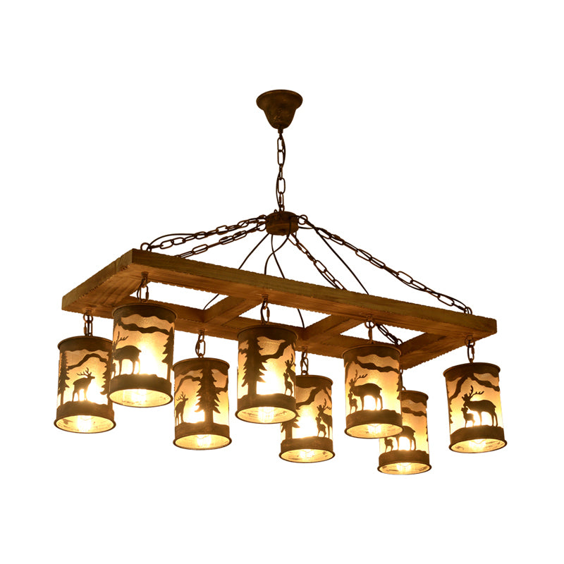 8 Lights Ceiling Light Country Style Linear Wood and Metal Hanging Chandelier in Bronze Clearhalo 'Ceiling Lights' 'Chandeliers' Lighting' options 228155