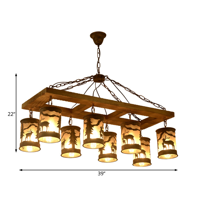 8 Lights Ceiling Light Country Style Linear Wood and Metal Hanging Chandelier in Bronze Clearhalo 'Ceiling Lights' 'Chandeliers' Lighting' options 228156
