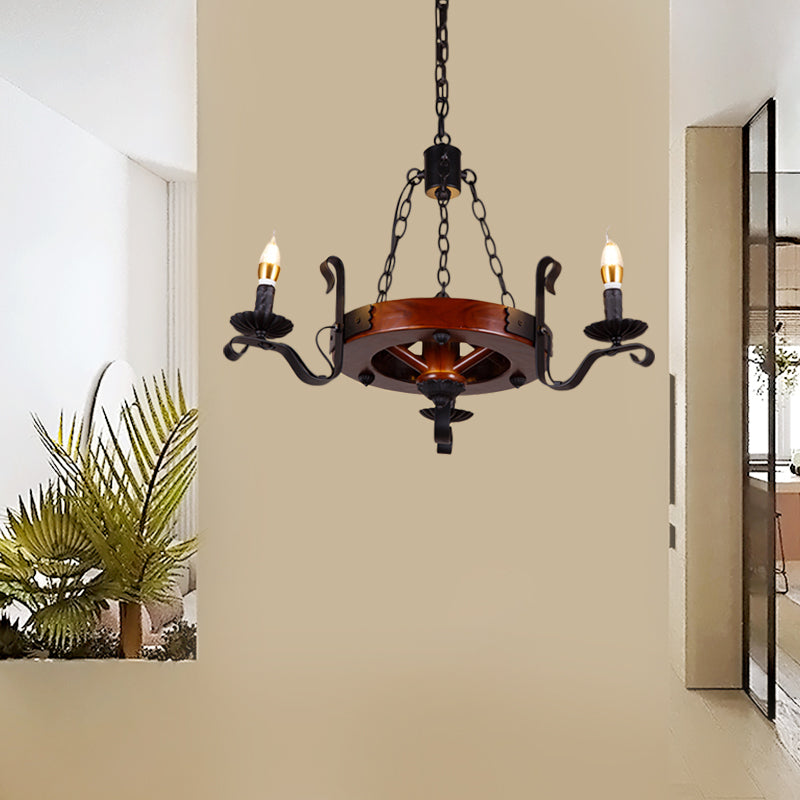 Red Brown Candle Chandelier Lamp Country Wood 3/5/6 Lights Dining Room Hanging Light Clearhalo 'Ceiling Lights' 'Chandeliers' Lighting' options 228157
