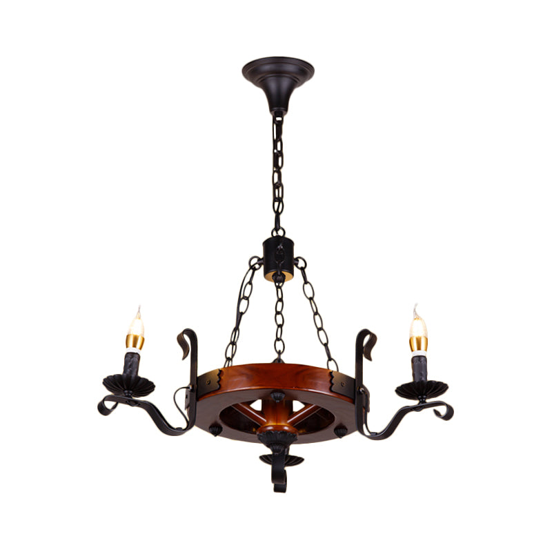 Red Brown Candle Chandelier Lamp Country Wood 3/5/6 Lights Dining Room Hanging Light Clearhalo 'Ceiling Lights' 'Chandeliers' Lighting' options 228159