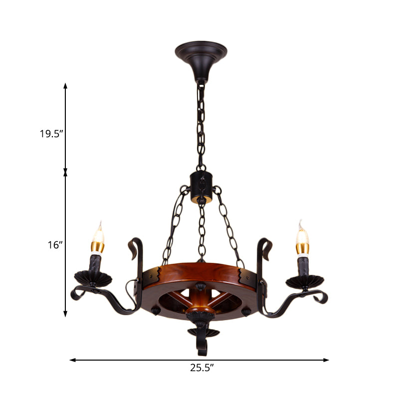 Red Brown Candle Chandelier Lamp Country Wood 3/5/6 Lights Dining Room Hanging Light Clearhalo 'Ceiling Lights' 'Chandeliers' Lighting' options 228160