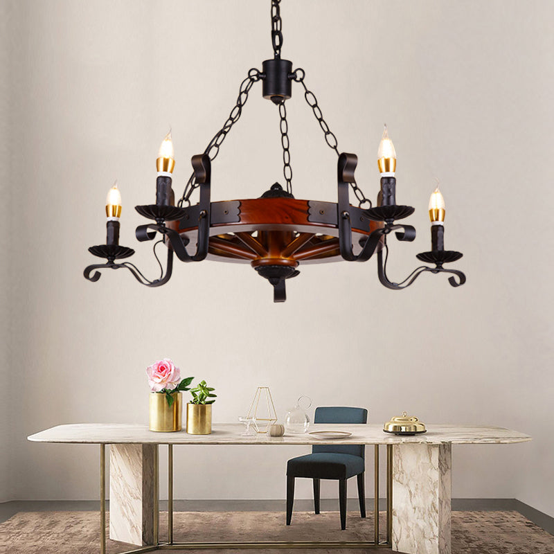 Red Brown Candle Chandelier Lamp Country Wood 3/5/6 Lights Dining Room Hanging Light 5 Red Brown Clearhalo 'Ceiling Lights' 'Chandeliers' Lighting' options 228161_cc9da35f-740c-4e4f-aff1-7af354b80b90