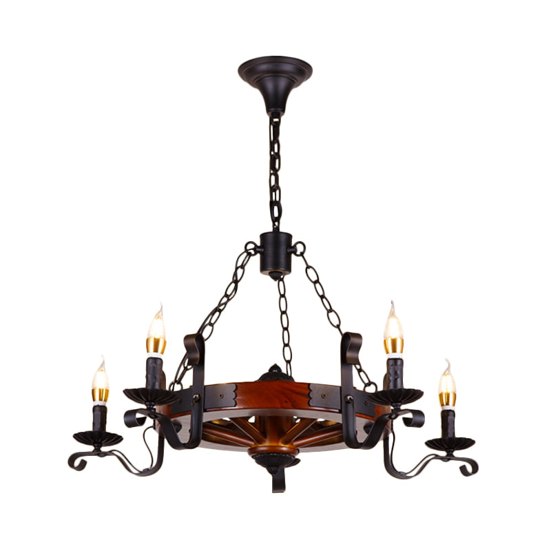 Red Brown Candle Chandelier Lamp Country Wood 3/5/6 Lights Dining Room Hanging Light Clearhalo 'Ceiling Lights' 'Chandeliers' Lighting' options 228163