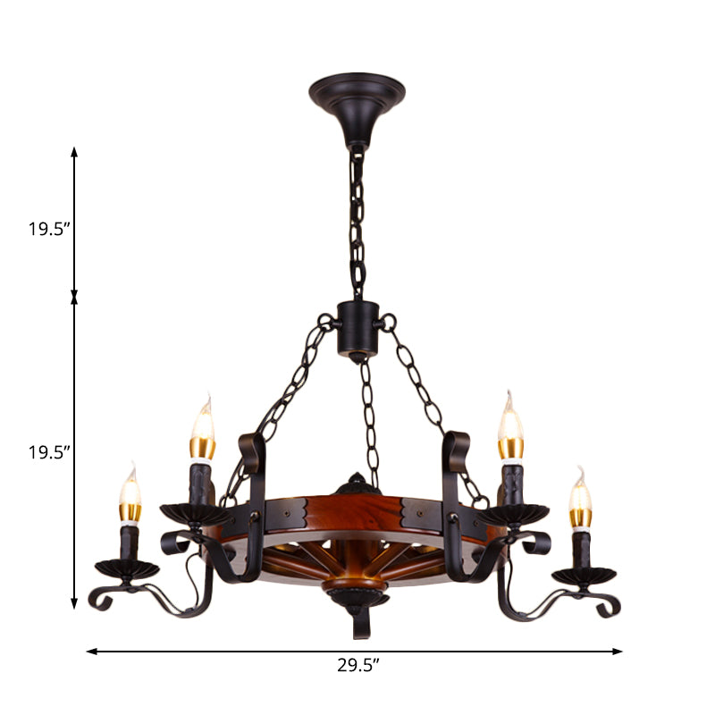 Red Brown Candle Chandelier Lamp Country Wood 3/5/6 Lights Dining Room Hanging Light Clearhalo 'Ceiling Lights' 'Chandeliers' Lighting' options 228164