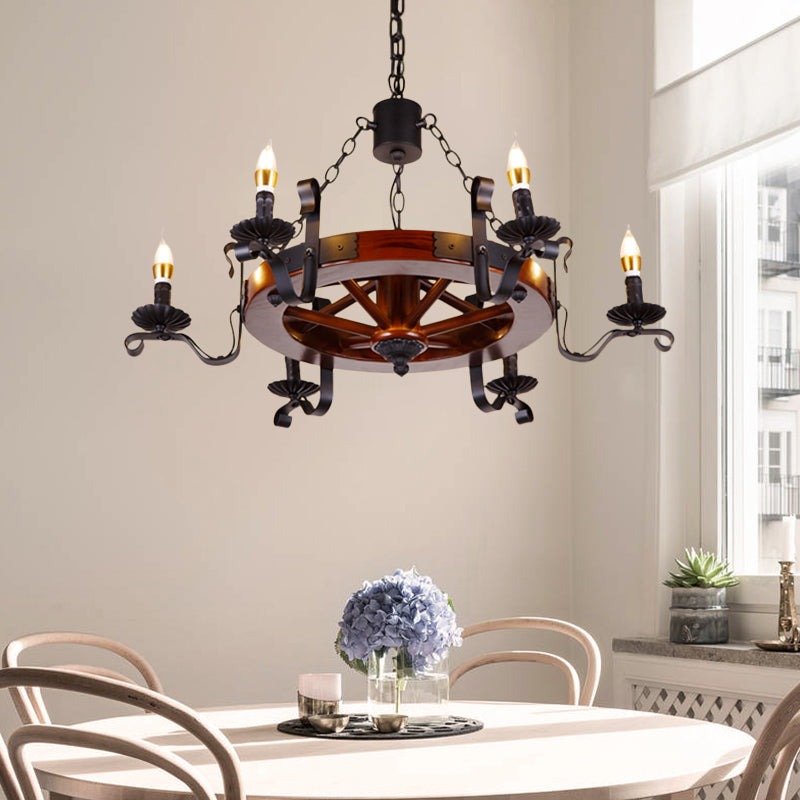 Red Brown Candle Chandelier Lamp Country Wood 3/5/6 Lights Dining Room Hanging Light Clearhalo 'Ceiling Lights' 'Chandeliers' Lighting' options 228165