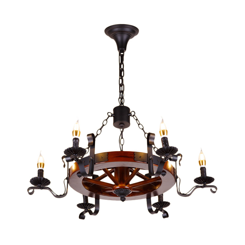 Red Brown Candle Chandelier Lamp Country Wood 3/5/6 Lights Dining Room Hanging Light Clearhalo 'Ceiling Lights' 'Chandeliers' Lighting' options 228167