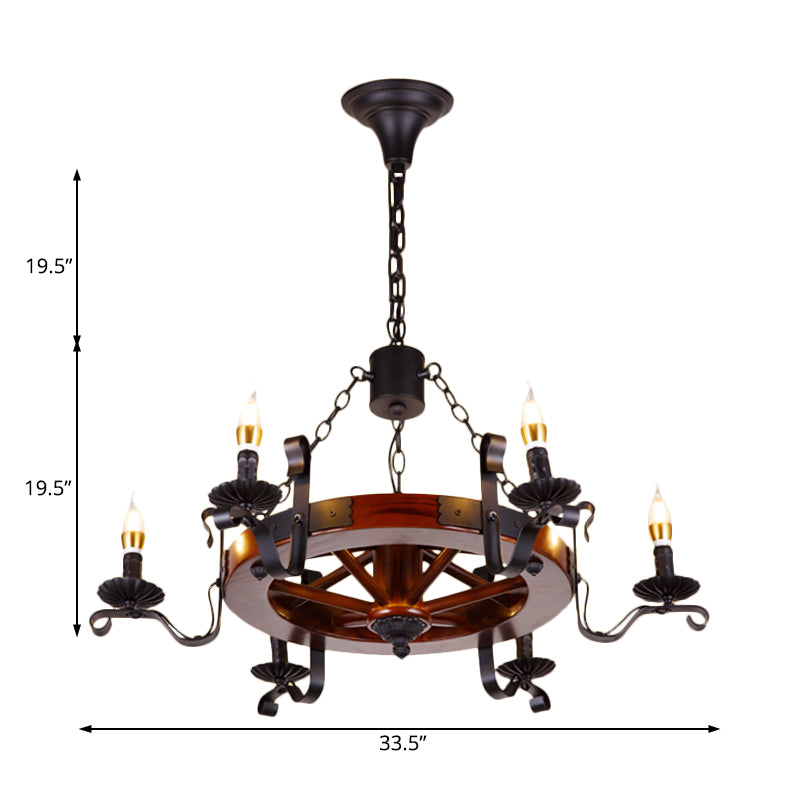 Red Brown Candle Chandelier Lamp Country Wood 3/5/6 Lights Dining Room Hanging Light Clearhalo 'Ceiling Lights' 'Chandeliers' Lighting' options 228168