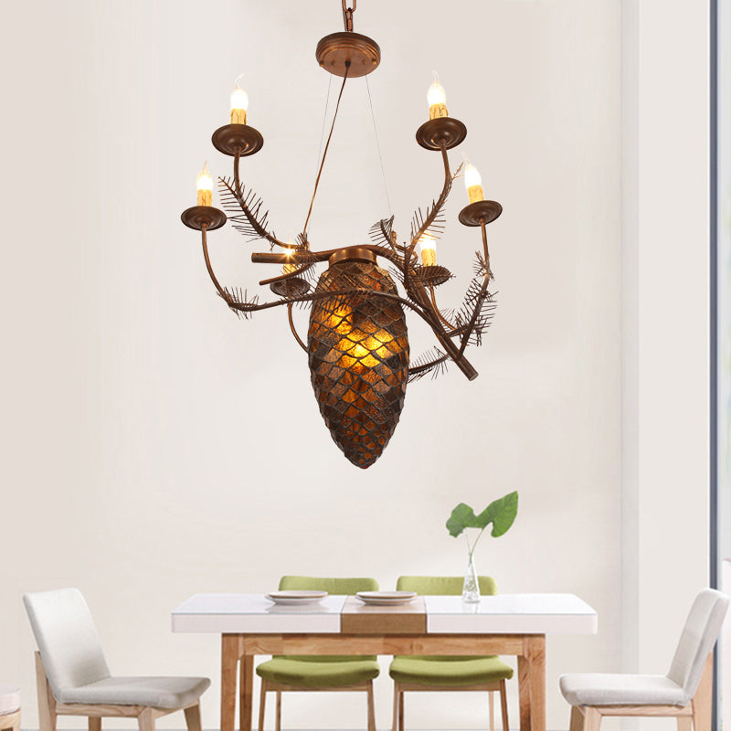 Metal Coffee Pendant Lamp Pinecone 9 Lights Rustic Chandelier Light Fixture for Dining Room Clearhalo 'Ceiling Lights' 'Chandeliers' Lighting' options 228193