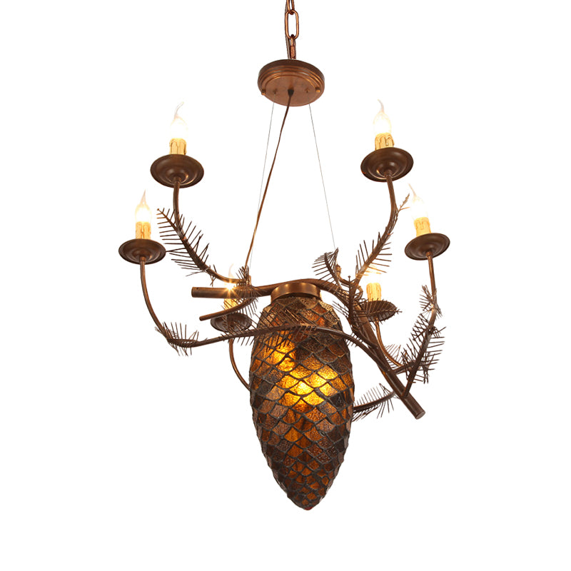 Metal Coffee Pendant Lamp Pinecone 9 Lights Rustic Chandelier Light Fixture for Dining Room Clearhalo 'Ceiling Lights' 'Chandeliers' Lighting' options 228194
