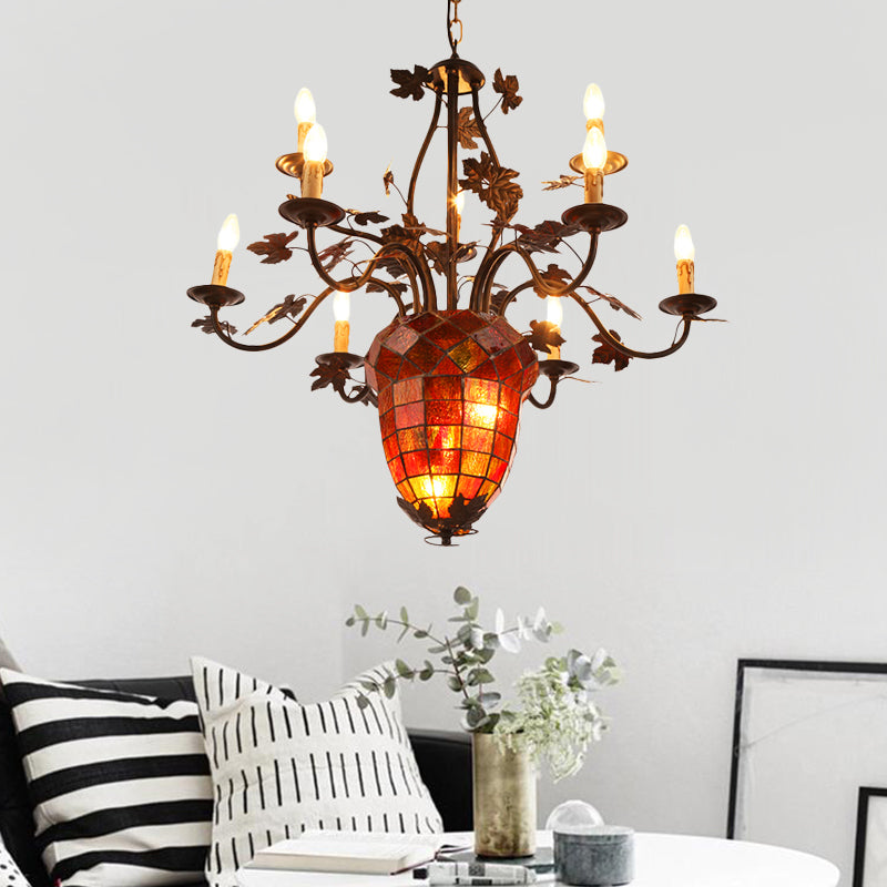 12 Lights Candle Chandelier Rustic Brown Metal Pendant Light Fixture for Living Room with Pinecone Clearhalo 'Ceiling Lights' 'Chandeliers' Lighting' options 228198