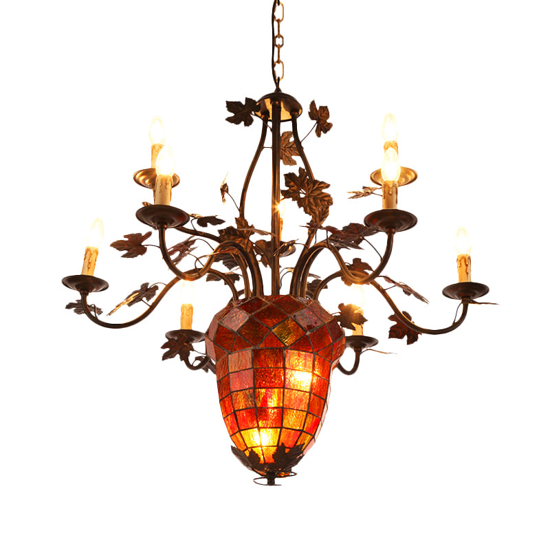 12 Lights Candle Chandelier Rustic Brown Metal Pendant Light Fixture for Living Room with Pinecone Clearhalo 'Ceiling Lights' 'Chandeliers' Lighting' options 228199