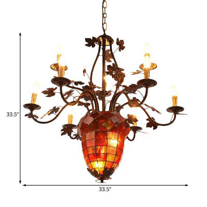 12 Lights Candle Chandelier Rustic Brown Metal Pendant Light Fixture for Living Room with Pinecone Clearhalo 'Ceiling Lights' 'Chandeliers' Lighting' options 228200