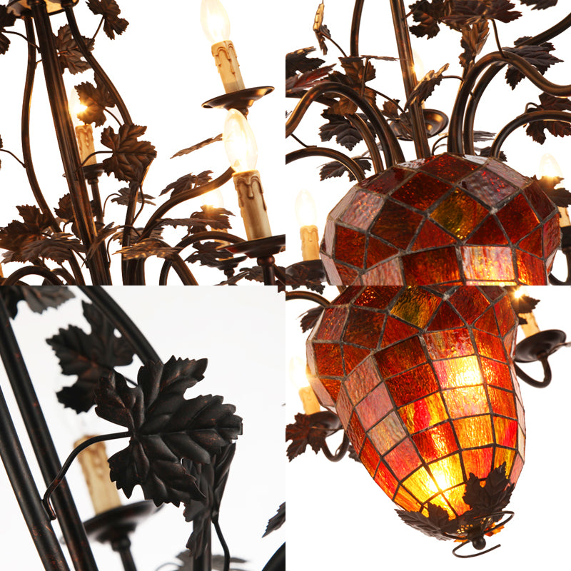 12 Lights Candle Chandelier Rustic Brown Metal Pendant Light Fixture for Living Room with Pinecone Clearhalo 'Ceiling Lights' 'Chandeliers' Lighting' options 228201